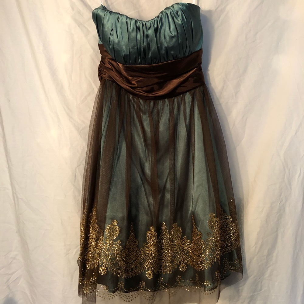 Juniors formal dress green brown size 1